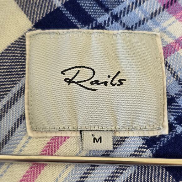 Rails Hunter Plaid Button Down Shirt White Blue Pink Women Size M Long Sleeve - Picture 10 of 12